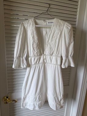 Reformation White Lace V-Neck Mini Dress